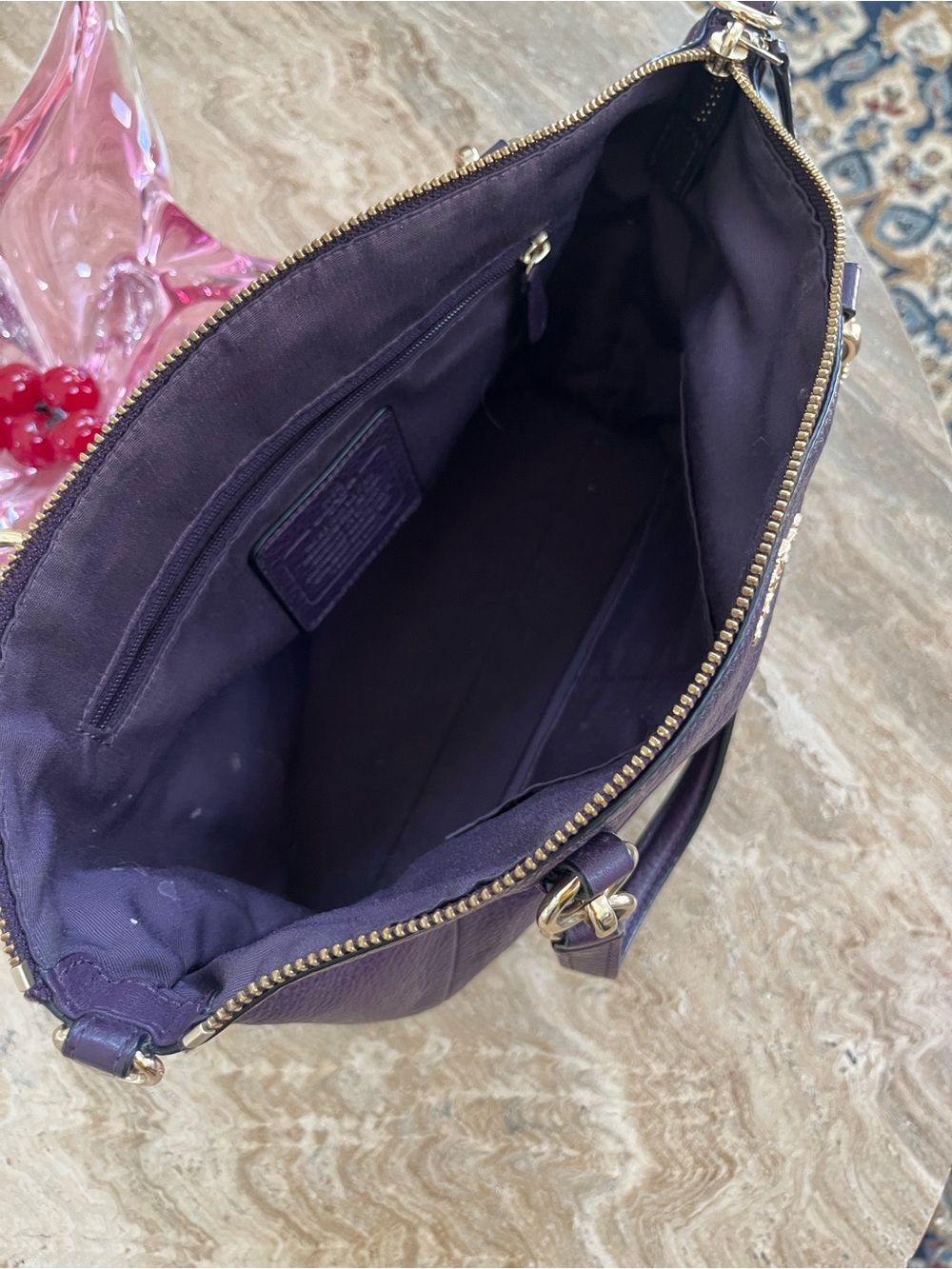 COACH Pebbled Leather Shoulder Tote in Plum - Picture 2 of 9